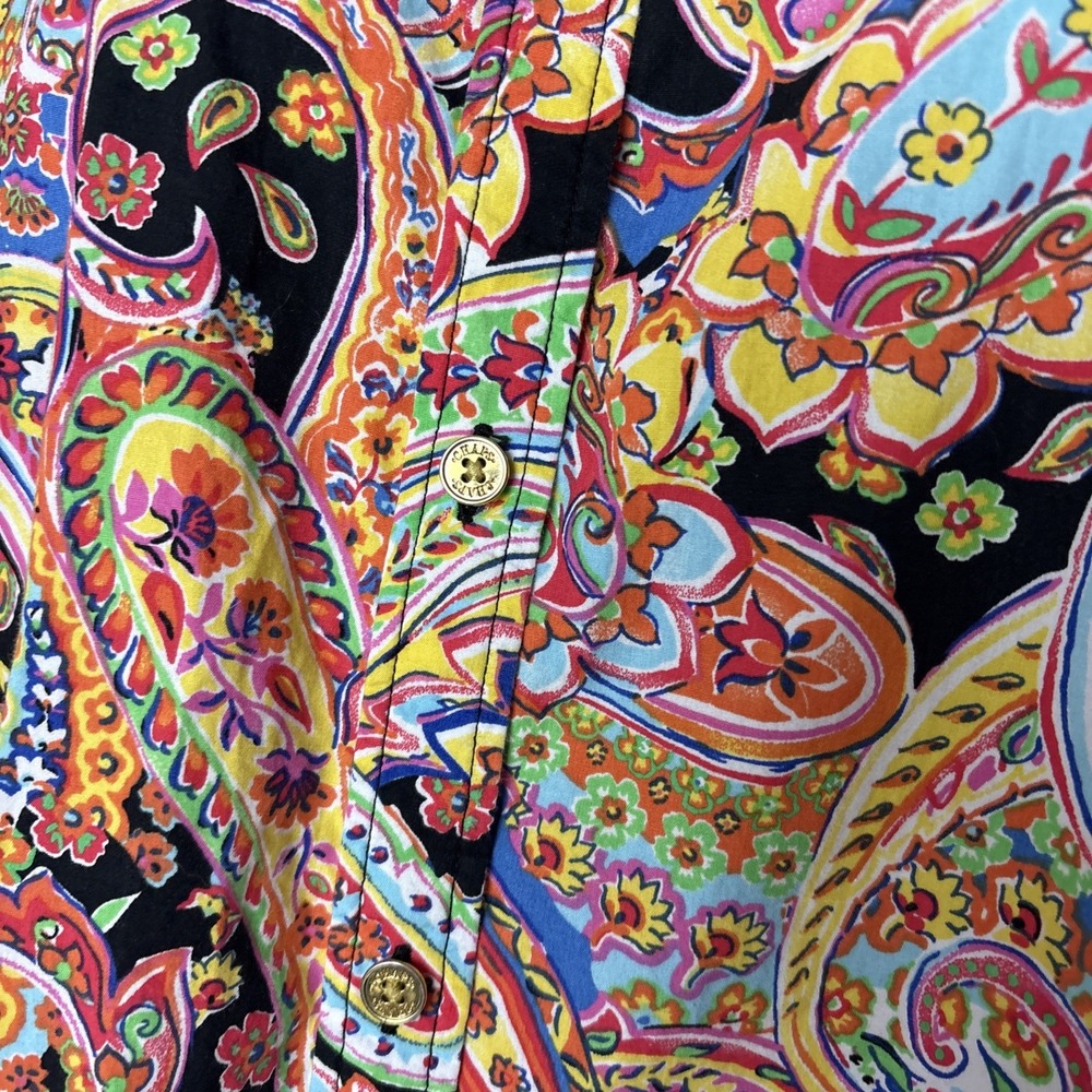 Chaps Shirt Womens 2X Colorful Paisley 100% Cotton Long Sleeve Button up top - Picture 4 of 11